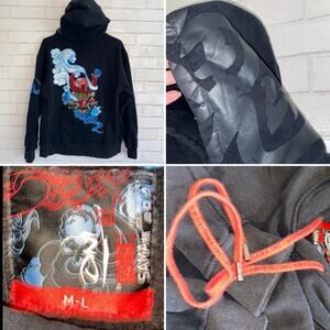 BIBI SAMA $250 Bringing Back Oni Embroidered Black Hoodie M-L EUC